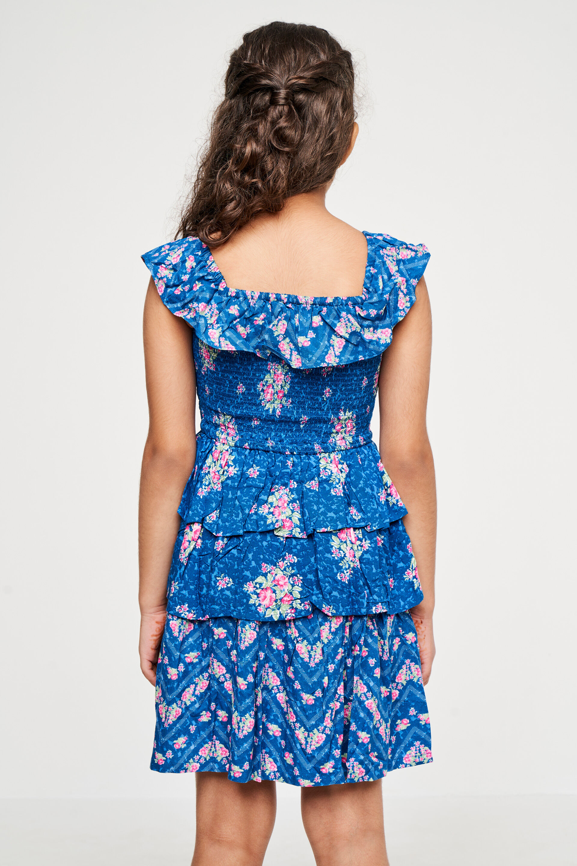 Blue Floral Short Sleeves Dress, Blue, image 8